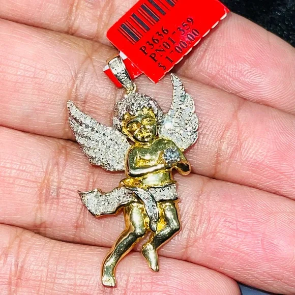 Real diamond.55ct custom made angel pendant charm gold  vermeil best gift ever - Picture 8 of 8